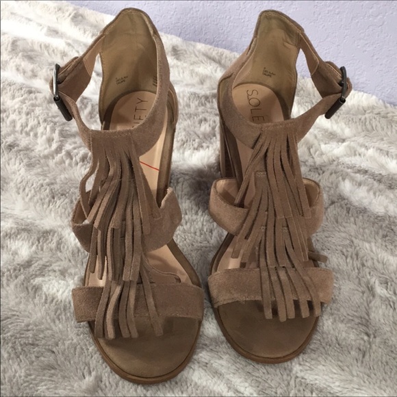 Sole society sandals taupe suede fringe heeled  8 - Picture 2 of 5